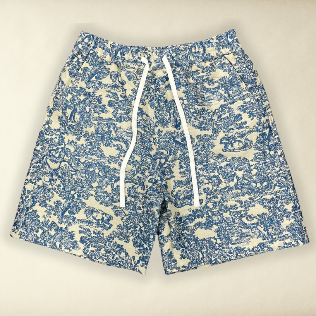 Cobalt And Ivory Tapestry Cotton Shorts - Unusual Wonders