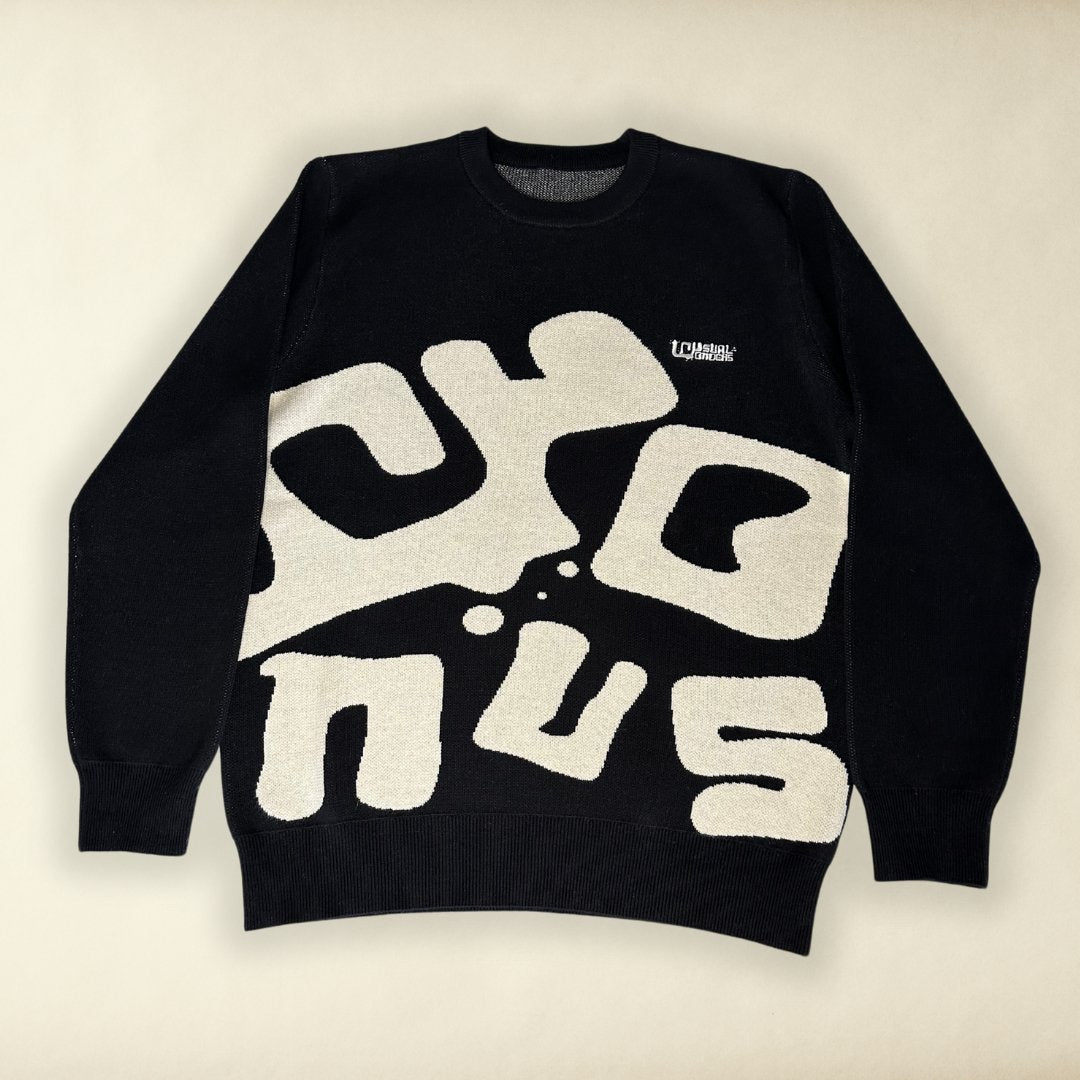 Black and Oat Classic Jacquard Knitted Jumper With Embroidered Unusual Wonders Logo - Unusual Wonders