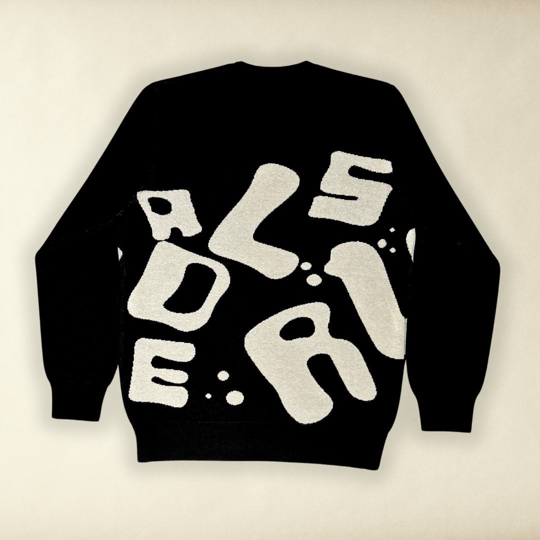 Black and Oat Classic Jacquard Knitted Jumper With Embroidered Unusual Wonders Logo - Unusual Wonders