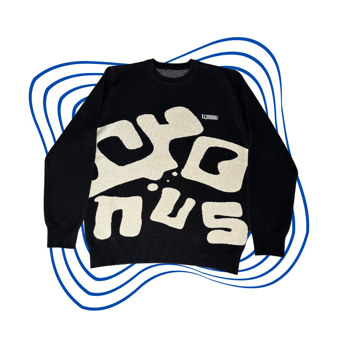 Black and Oat Classic Jacquard Knitted Jumper With Unusual Wonders Logo - Unusual Wonders