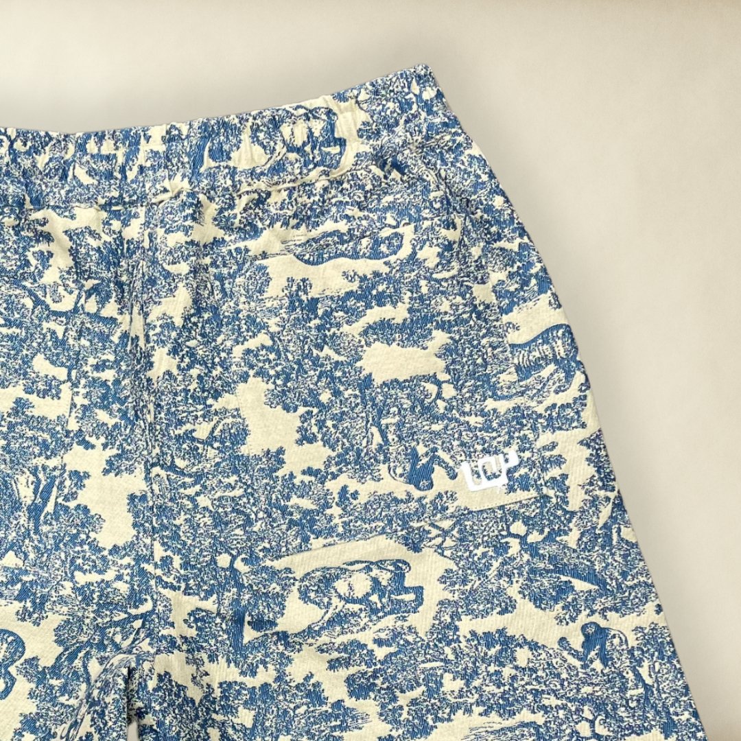 Cobalt And Ivory Tapestry Cotton Shorts - Unusual Wonders