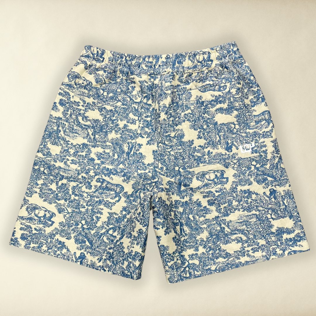 Cobalt And Ivory Tapestry Cotton Shorts - Unusual Wonders